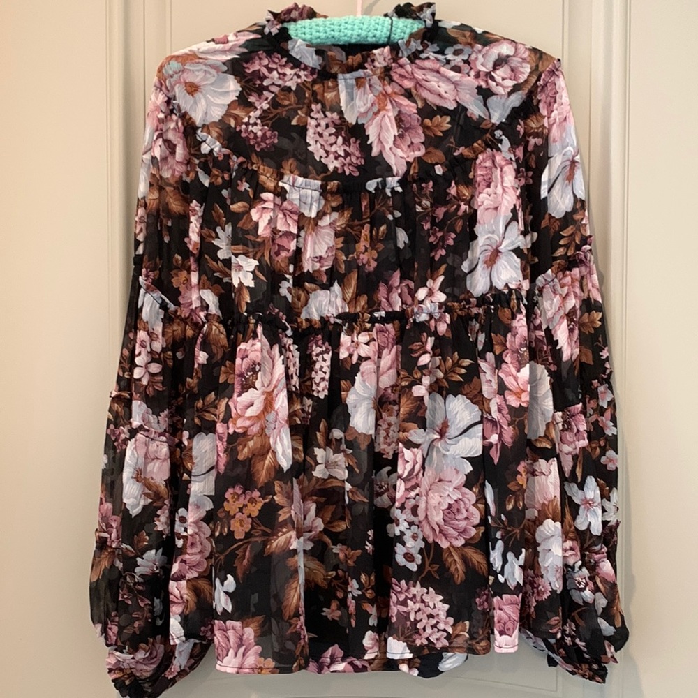 Anthropologie o.p.t. Floral Ruffled Blouse